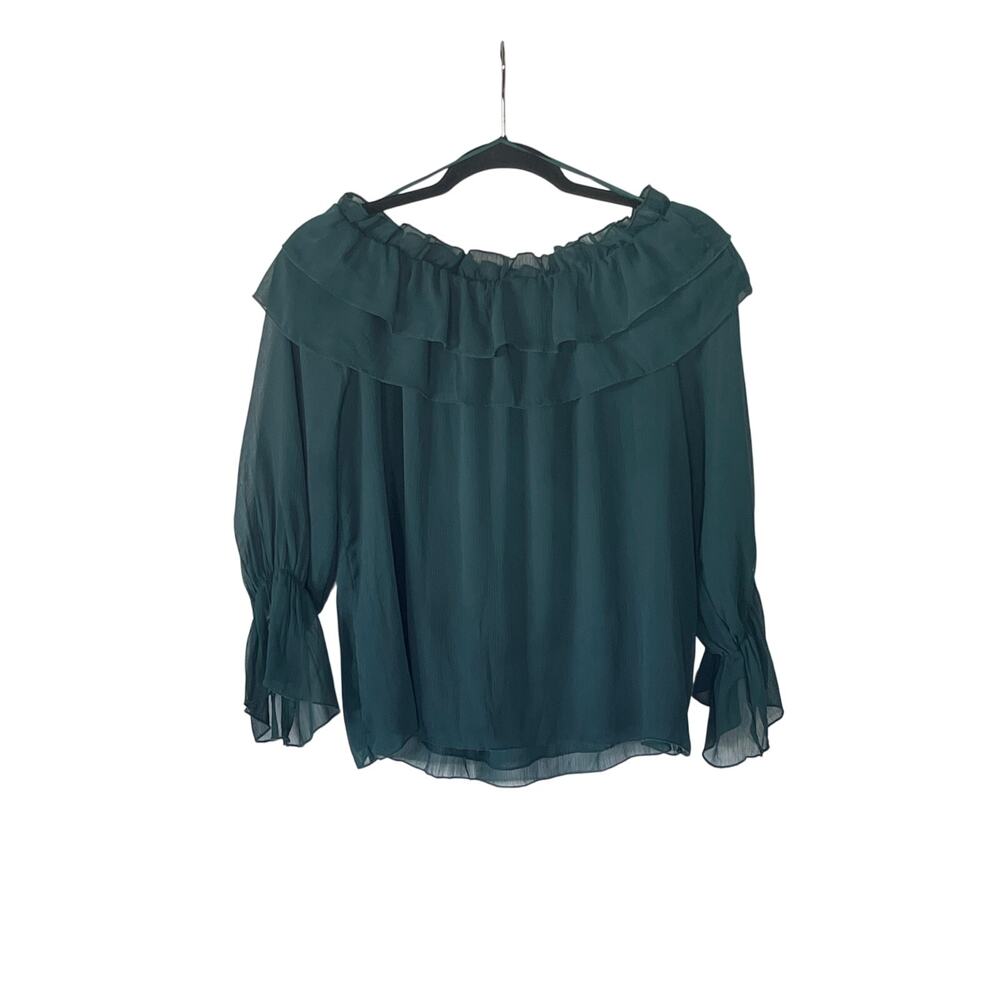 Zara Women's Off Shoulder Green Blouse Ruffled Small